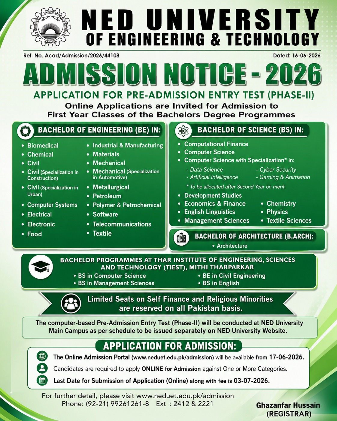NED University Karachi Undergraduate Admission 2026 1 NED