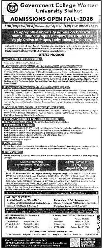 GC Women University Sialkot Admission 2026 1 GC University