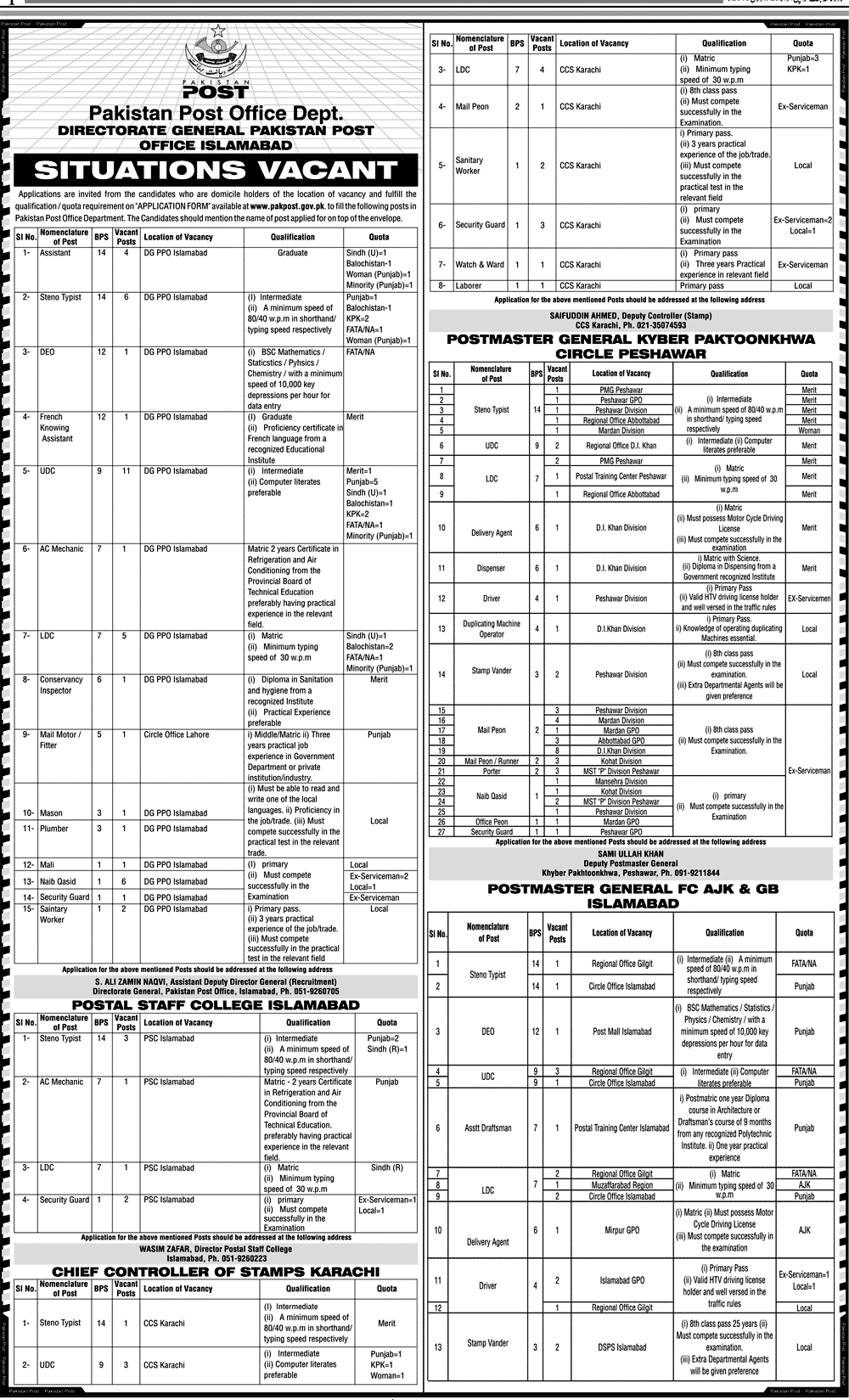 Pakistan Post Office Jobs 2015 Form Punjab, Sindh, Islamabad, KPK 1