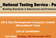 NTS Test Result 2015 OGDCL 8th November Answer Keys