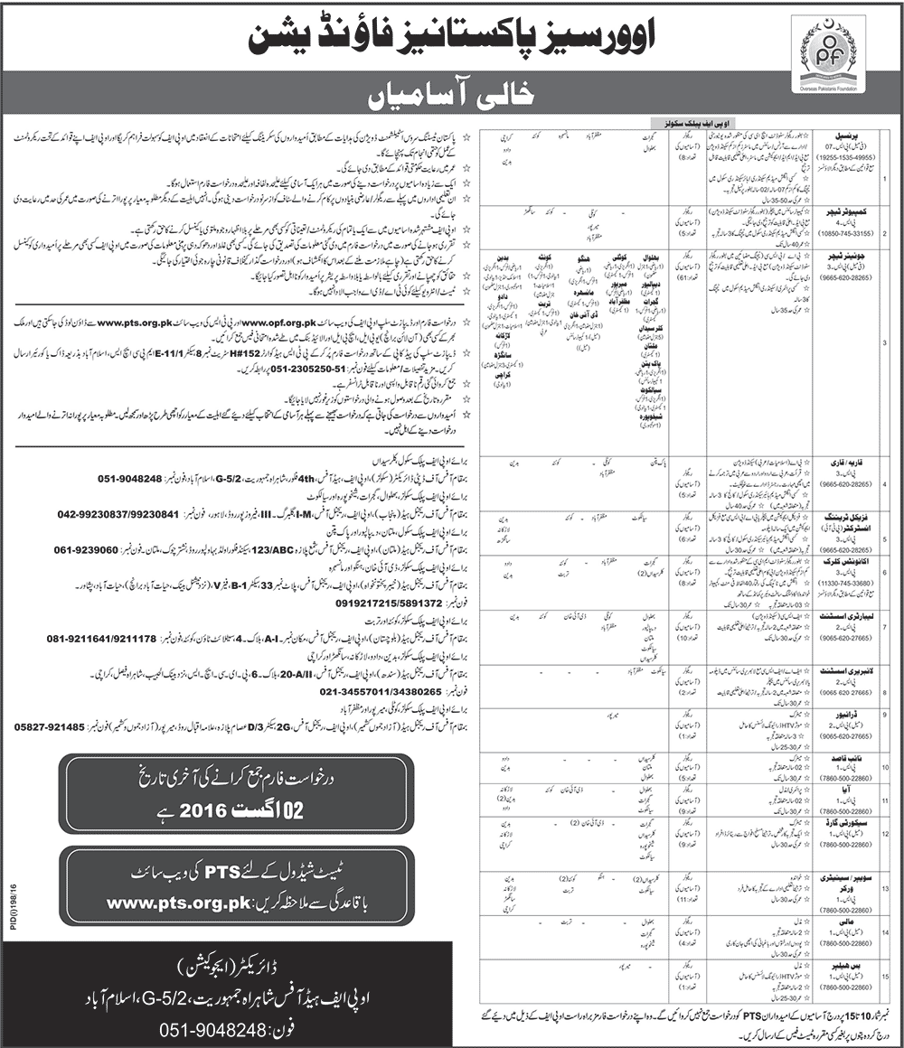 OPF Overseas Pakistanis Foundation Jobs 2016 Application Form