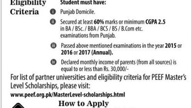PEEF Scholarship 2026 For Masters Level Application Form, Last Date