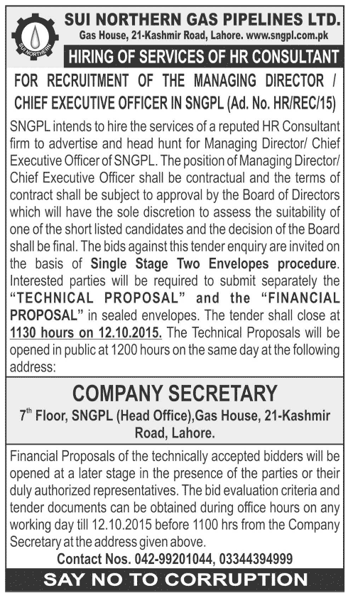 Sui Northern Gas SNGPL Jobs 2015 Manager Director, Chief Executive Form, Last Date