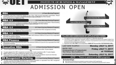 UET MBA Admission Criteria Procedure Form and Schedule 2026