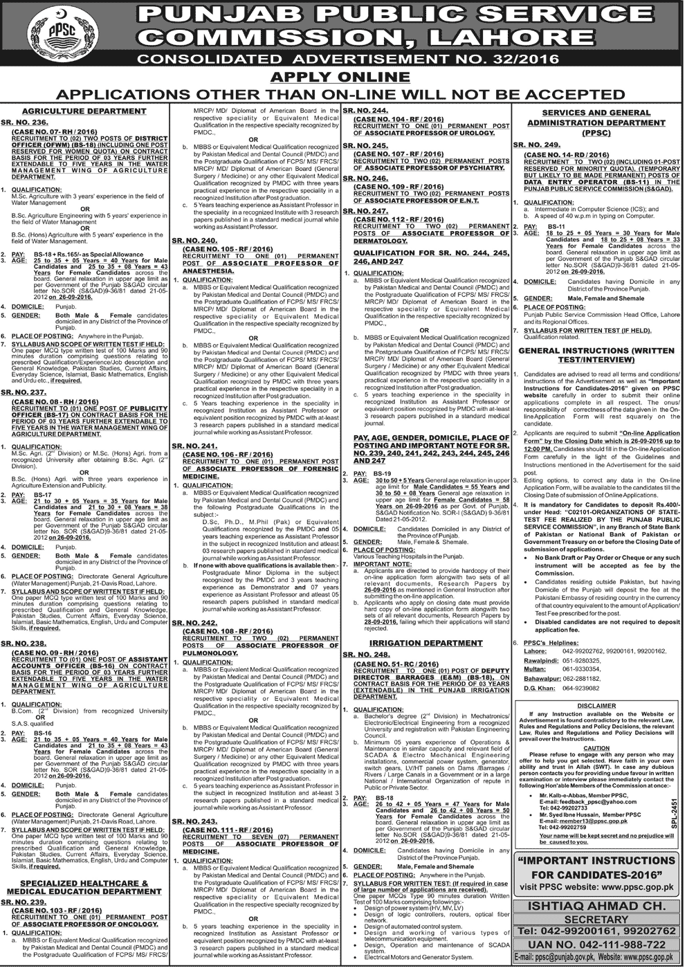 PPSC Jobs September 2016 Punjab Public Service Commission Jobs Apply Online
