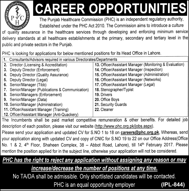Punjab Healthcare Commission PHC Jobs 2017 Apply Online Last Date, Eligibility