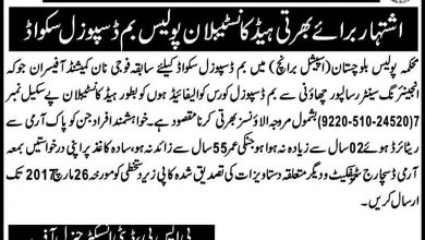 Balochistan Police Bomb Disposal Squad Jobs 2017 Constables Form, Last Date