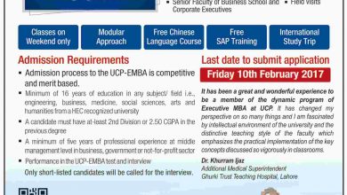University Of Central Punjab MBA Executive Admissions 2026