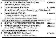 National College Of Arts NCA Lahore Short Courses Admission 2026 Free Download Form, Last Date