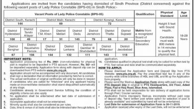 Sindh Police Lady Constable November Jobs 2026 Application Form, Last Date