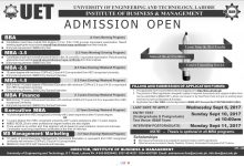 IB&M UET Lahore Admissions 2026 BBA, MBA, BSc Apply Online, Entry Test Date