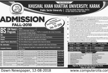 Khushal Khan Khattak University Karak Admissions 2026 Form, Merit List