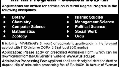 Women University Swabi Admissions 2026 BSC Form, Last Date