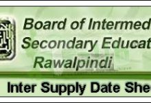 Rawalpindi Board Inter Supplementary Date Sheet 2026