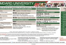 Hamdard University MBBS, BDS Admission 2026 Form, Entry Test Date