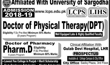 LCPS Admission 2026-19 Lahore College Of Pharmaceutical Sciences