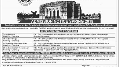 BZU Lodhran Campus Admission 2026 Form, Last Date, Eligibility