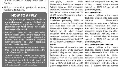 PIDE Islamabad Admission 2026 Postgraduate Form, Last Date