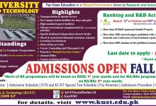KUST Fall Admissions 2026 Application Form, Last Date