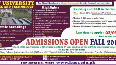 KUST Fall Admissions 2026 Application Form, Last Date