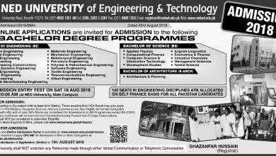 NED UET Karachi Bachelors Admissions 2026 Apply Online, Schedule