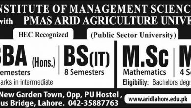 Arid Institute Of Management Sciences Lahore Admission 2026 PMAS application form last date