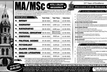 Government College GC University Lahore MA, MSC Admission 2026