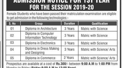 Govt Polytechnic Institute Women Islamabad Admissions 2026