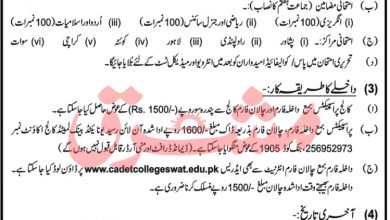 Cadet College Swat 8th Class Admission 2026