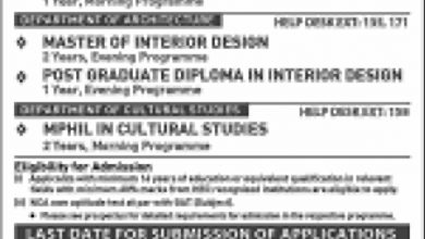 National College Of Arts Lahore NCA Admissions 2026 Form