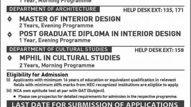 NCA Admissions 2026 Lahore And Rawalpindi Campus