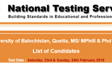University Of Balochistan NTS Result 2026 For MS MPhil PhD