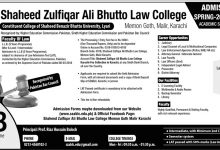 Shaheed Zulfiqar Ali Bhutto Law College Admission 2026