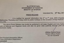 Eid Ul Fitr Holidays 2026 In Pakistan Date Days