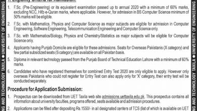 UET Taxila Undergraduate Admission 2026