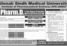 Jinnah Sindh Medical University Karachi JSMU Pharm D Admissions 2026-21