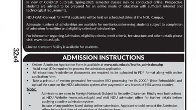 National Defence University Admission 2026 Spring