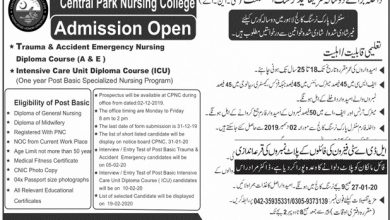 Central Park Nursing College Lahore Admission 2026