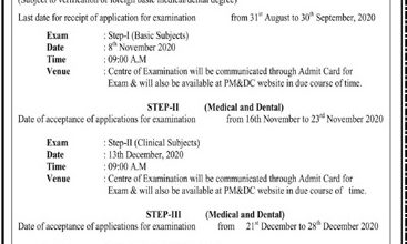 PMDC NEB Exam Schedule 2026-22