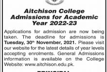 Aitchison College Lahore Admission 2026