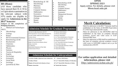 Kohat University KUST Admissions 2026 Spring