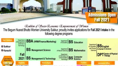 The Begum Nusrat Bhutto Women University Sukkur Admission 2026