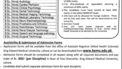 King Edward Medical College BSC Hons Admission 2026