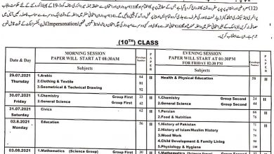 Date Sheet of 10th Class 2026 Multan Board