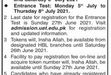 UET Lahore Entry Test Online Registration Form 2026