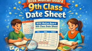 BISE Multan Board 9th Class Date Sheet 2026 9 BISE Multan Board 9th Class Date Sheet