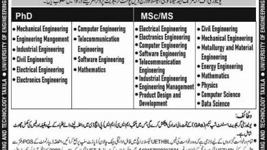UET Taxila Postgraduate Admissions 2026 9 UET Taxila Postgraduate Admissions 2026