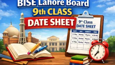 BISE Lahore Board 9th Class Date Sheet 2026 17 BISE Lahore Board 9th Class Date Sheet