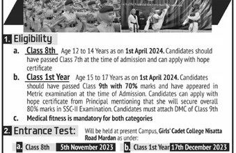 Girls Cadet College Mardan Admission 2026 Last Date, Form 7 Girls Cadet College Mardan Admission 2026 Last Date, Form