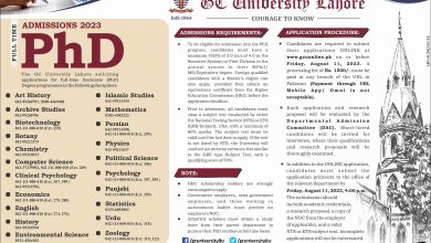 GC University Lahore M.Phil MS Admission 2026